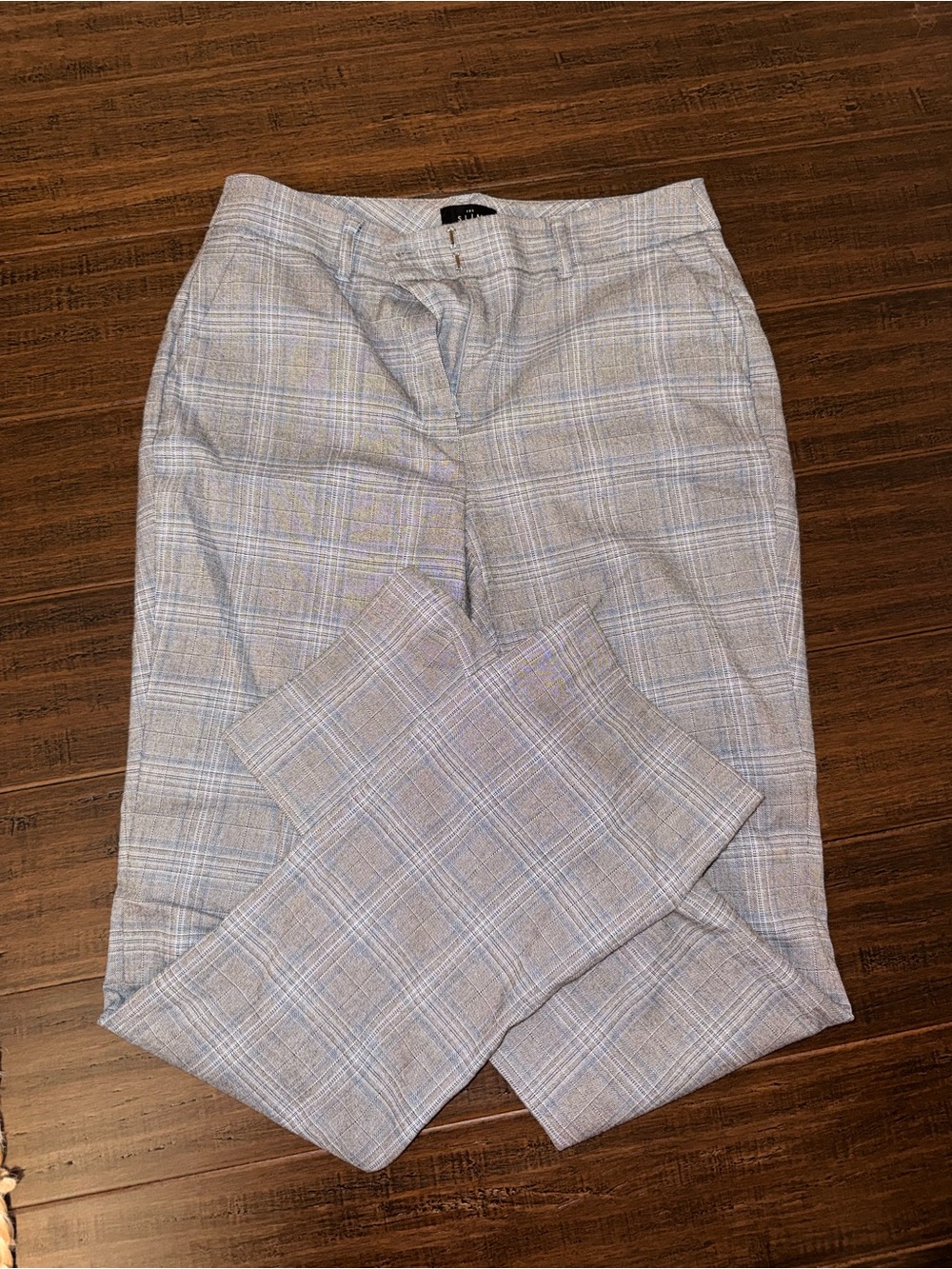 White House Black Market Plaid Dress Trousers in Light Gray and Blue